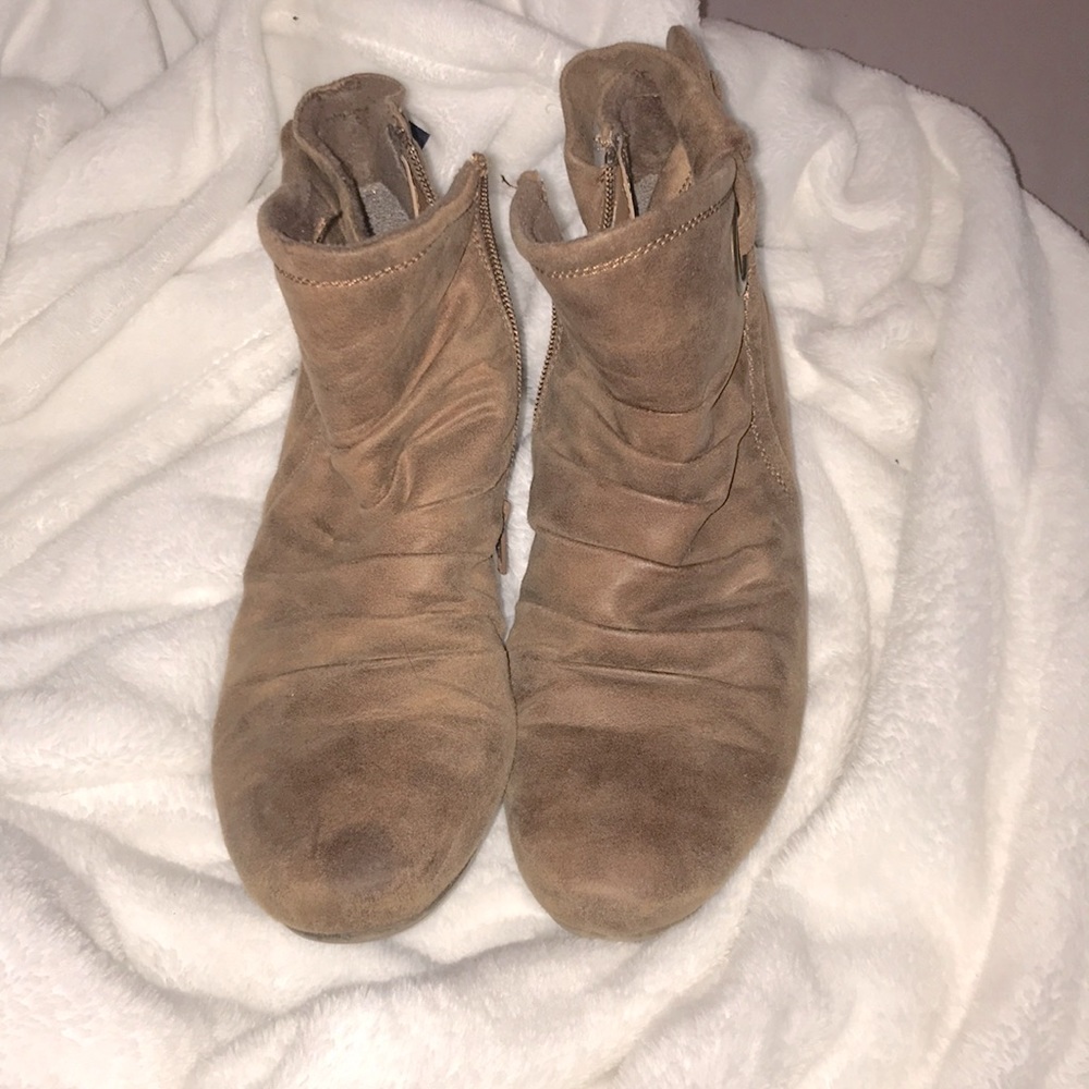 brown, zip-up booties